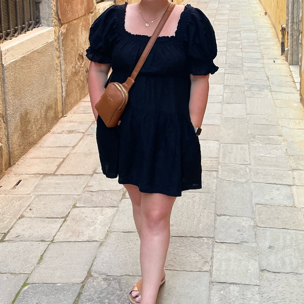 Black square neck dress